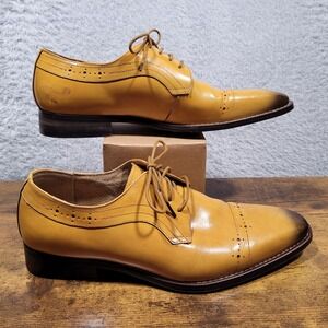 Stacy Adams Mens Tan Leather Oxford Dress Shoes Cap Toe Wingtip Brogue Lace Up *